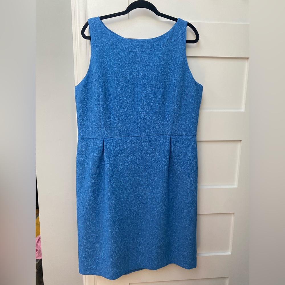 Ann Taylor Blue Sleeveless Jacquard Sheath Dress